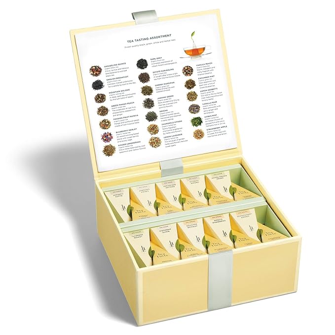 Tea Forte Premium Tea Chest Presentation Box Gift Set Sampler, 40 Count Individually Wrapped Handcrafted Pyramid Tea Infuser Bags, Assorted Tea