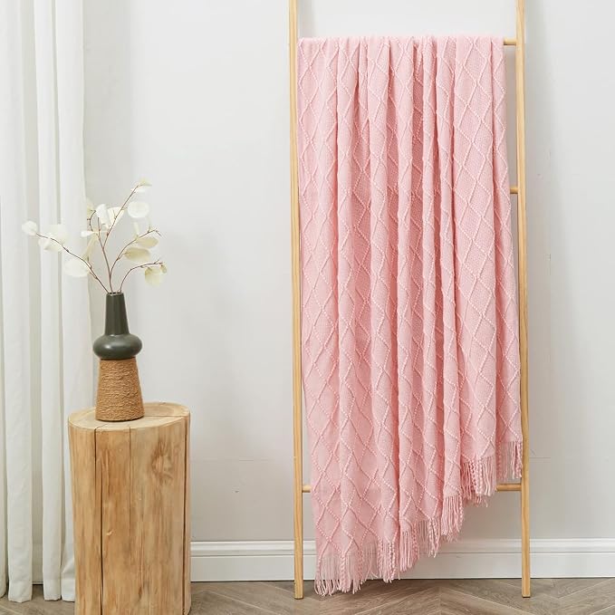inhand Pink Knitted Throw Blanket for Couch and Bed, 60"x80" | Gifts for Mom from Daughter Son, Romantic Decor for Her Him Girlfriend Wife, Farmhouse Warm Woven for Women, Soft Cozy Knit