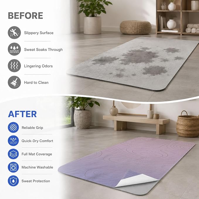 Yoga Mat Towel, Hot Yoga Non Slip with 4 Corner Pockets, 70 x 26 in | Soft Absorbent Microfiber With Four Corner Pockets, Fits Over Yoga Mats For Hot Yoga, Pilates, Gym, And Travel