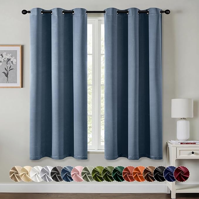 MIULEE Blackout Curtains for Bedroom 2 Panels 29 x 40 Inch Long Stone Blue | Thermal Insulated, Living Room Darkening Grommet Drapes, Noise Reducing, Light Blocking Window Treatments