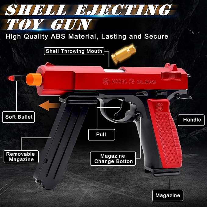 Toy Pistol Guns Toys for 8 9 10 11 12 13+ Year Old Boys Kids, Sports & Outdoor Play Toys Gun with Soft Bullet & Shell Ejecting, Red Fidget Toy Guns for Boys 8-12, Kids Gifts for Birthday