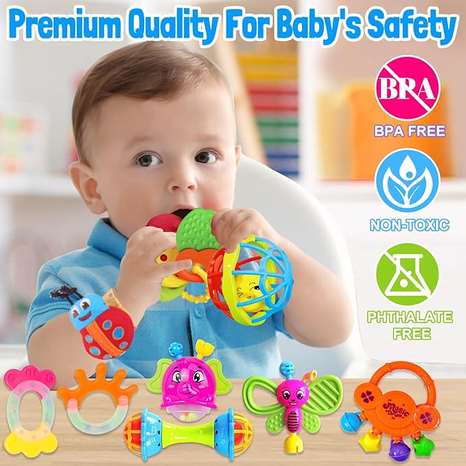 Baby Rattles 0-6 Months: Baby Toys 6-12 Months Infant Toys 0-3 Months Newborn Toys Teething Toys 3-6 Months - Baby Teether Wrist Socks Gifts for Boy Girl Valentines Day Gifts for Kids