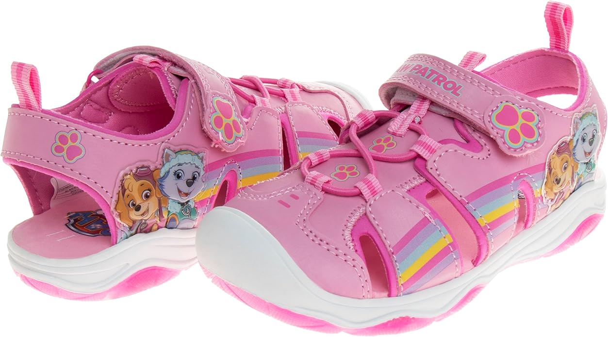 Nickelodeon Girls Paw Patrol Light Up Shoes- Summer Sandals- Kids Water Shoes - Skye Everest Beach Adjustable Strap Closed Open Toe Outdoor Sport Hero Character Lights (Toddler/Little Kid)