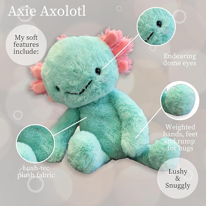 World's Softest Plush Axie Axolotl, Aqua, Lushee, Large, 16" Stuffed Animal for Baby, Toddler, Kids, Adults - Soft, Huggable Stuffed Axolotl- Adorable Toy Made from Kid-Friendly, Quality Materials