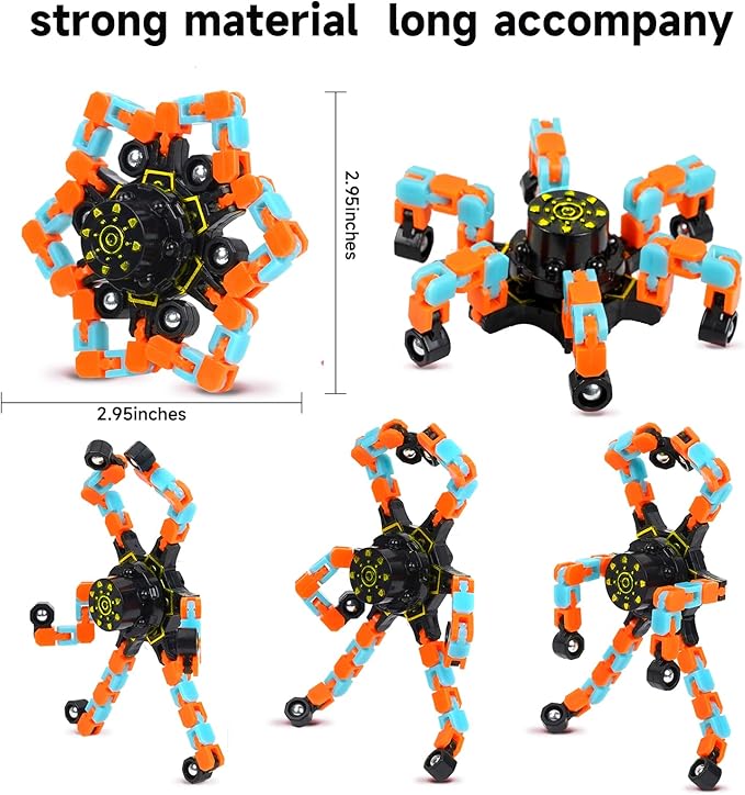 4 Pcs Fidget Toys Transformable Fidget Spinners Autism ADHD Anxiety Stress Relief Sensory Toys for Kids and Adults Deformable Robot Spinner Fingertip Gyros for Party Favors Prizes (GlowOrangeBlue)