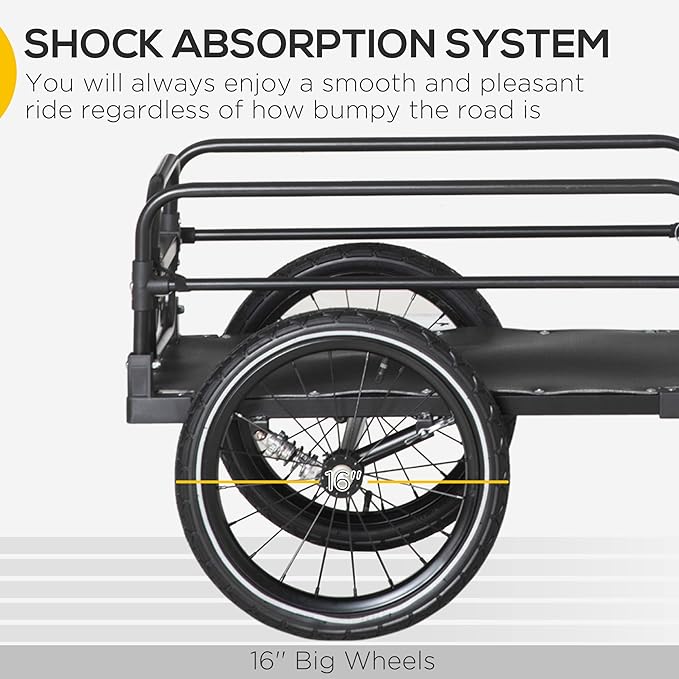 Aosom Bike Cargo Trailer Bike Wagon Bicycle Trailer with Suspension, Triple Safety Features, 16'' Wheels, 88 lbs Max Load