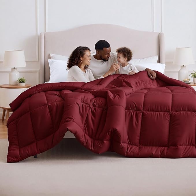 Bedsure Comforter Duvet Insert - Quilted Comforters Oversized King, All Season Duvet, GentleSoft Down Alternative Bedding Blanket, with 8 Tabs, Gifts for Women/Men, Red, Oversized King 116x98 Inches