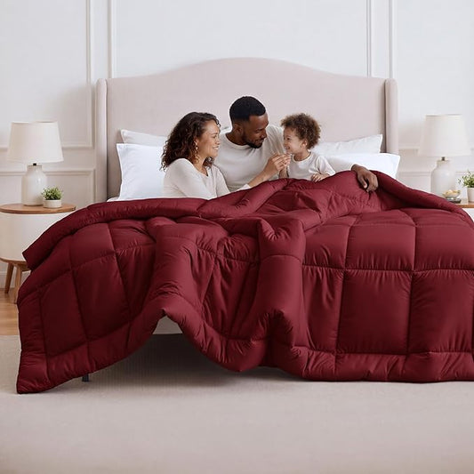 Bedsure Comforter Duvet Insert - Quilted Comforters Oversized King, All Season Duvet, GentleSoft Down Alternative Bedding Blanket, with 8 Tabs, Gifts for Women/Men, Red, Oversized King 116x98 Inches