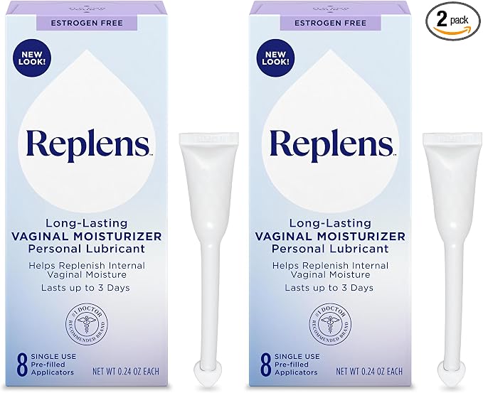Replens Long-Lasting Vaginal Moisturizer, 8ct with Single-use applicator (Pack of 2)