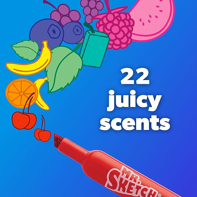 Mr. Sketch Scented Markers, Chisel Tip Marker, Assorted Colors, 22 Count