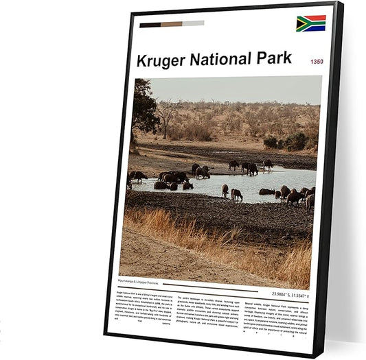 Poster Kruger National Park Wall Art Original Design(30"x20" Unframed) South Africa Safari Wildlife Print African Buffalo Savanna Landscape Nature Scenery Travel Landmark Series Picture