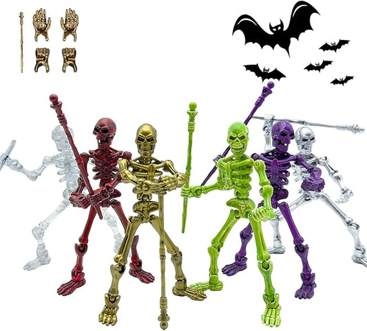 6 Pack T13 Action Figures Set—Halloween Skeleton Action Figure Titan 13/Dummy 13/Lucky 13, DIY Multi-Jointed Movable Mini Skeleton Toy Halloween Miniatures Gift Decor
