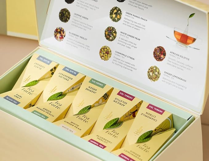 Tea Forte Premium Presentation Box Gift Set Sampler, 20 Count, Assorted Blends Individually Wrapped Handcrafted Pyramid Infuser Bags, Assorted Classic