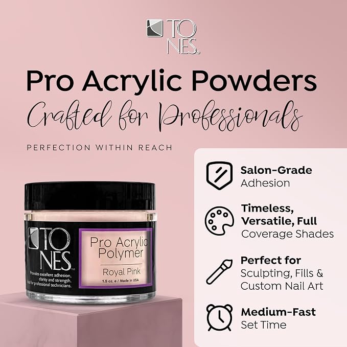 TONES Creamy Pink Acrylic Nail Powder – Royal Pink (Soft Creamy Pastel Pink) | Professional-Grade Non-Yellowing Polymer | Extensions & 3D Art | Salon & Home Use | USA Made (1.5 oz)