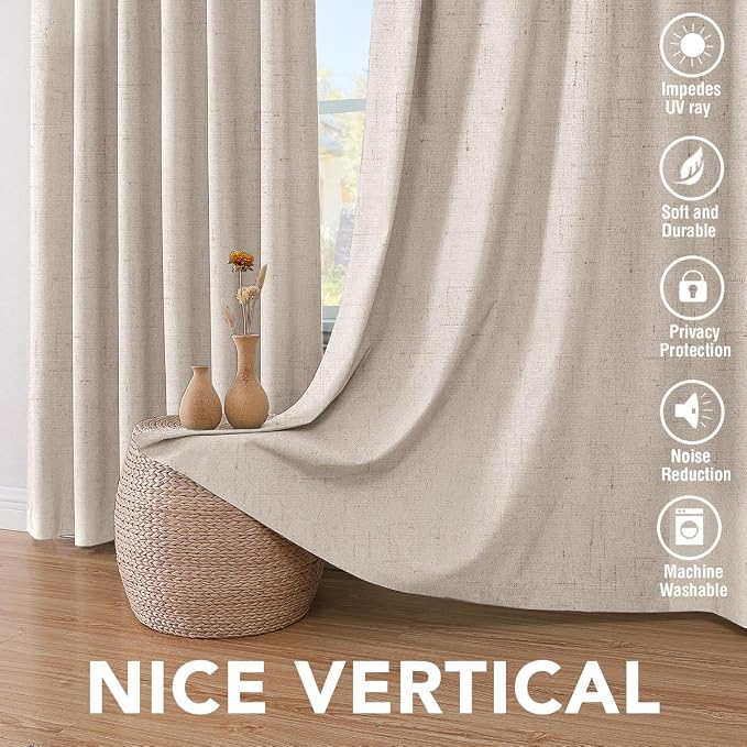 H.VERSAILTEX Primitive Linen Curtains 100% Blackout Curtain Drapes Burlap Curtains with White Thermal Insulated Liner, Grommet Top Drapes Living Room/Bedroom (2 Panels, 42 x 45 Inch, Natural)