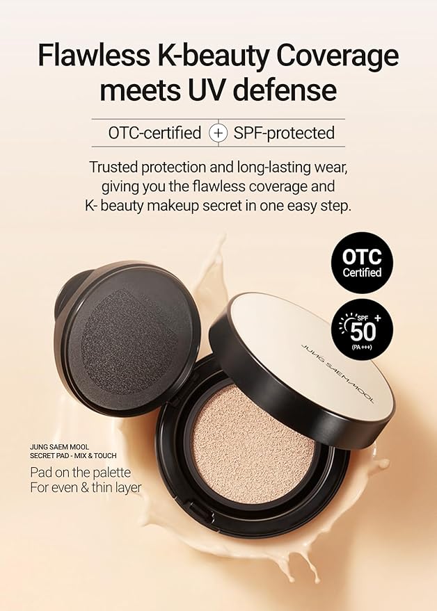 JUNG SAEM MOOL Essential Skin Nuder Cushion | Natural Finish, Buildable Coverage Cushion Foundation by Korean Makeup Artist (Refill Included, 0.98 Fl Oz, SPF 50), 21 Medium