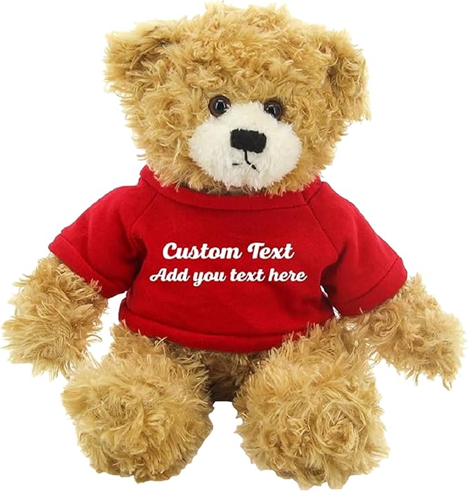 Customized Beige Brandon Bear - 12 inch Personalized Stuffed Bear Plush Toy - Perfect Custom Shirt Bear Gift for Graduation Valentines Graduation Easter Holidays (Red Shirt)