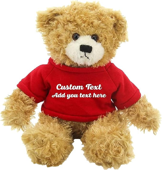 Customized Beige Brandon Bear - 12 inch Personalized Stuffed Bear Plush Toy - Perfect Custom Shirt Bear Gift for Graduation Valentines Graduation Easter Holidays (Red Shirt)