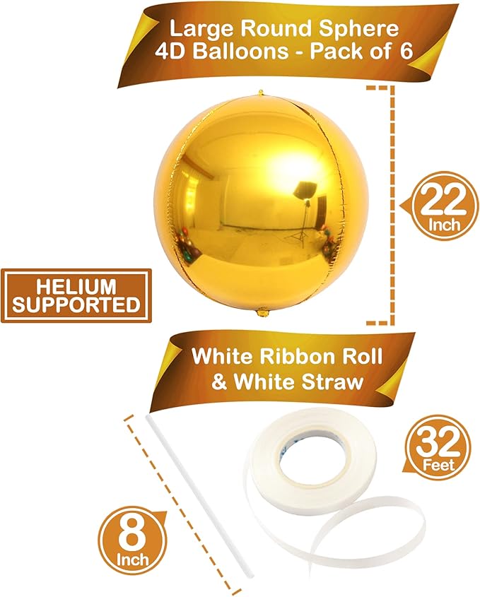 KatchOn, Gold Foil Balloons - Huge 22 Inch, Pack of 6 | Big Metallic Gold Balloons for Graduation Decorations 2026 | Golden Mylar Ballooon for Golden Birthday Party Decorations | Wedding, Engagement