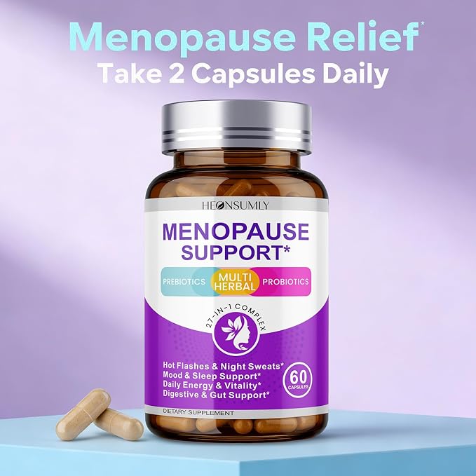 Menopause Supplements for Women, 27-in-1 Multi-Herbal with Prebiotics and Probiotics, Black Cohosh, Ashwagandha, DIM, Menopause Relief for Hot Flashes, Mood Swings & Night Sweats, 60 Capsules