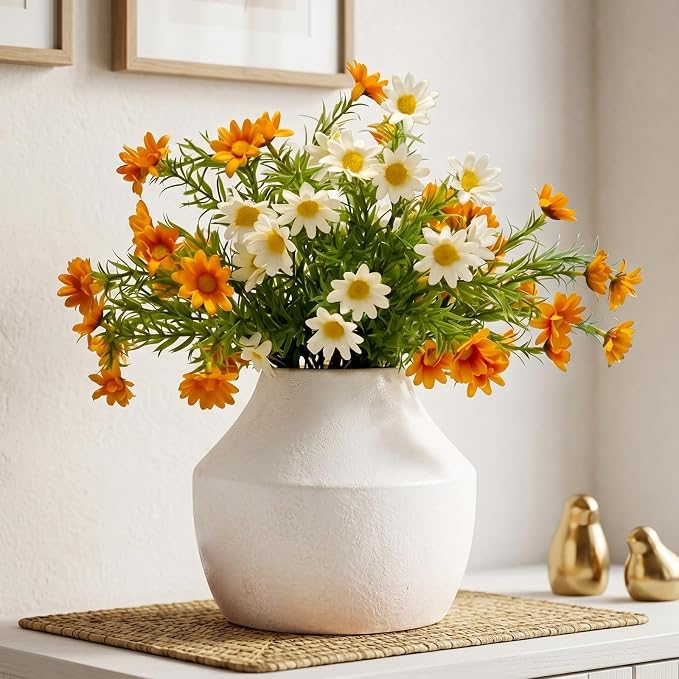 White Ceramic Flower Vase for Centerpieces, 5.2in Small Ceramic Vases | Waterproof Pottery Vases for Flower, Hydrangeas, Home Decor, Living Room,Table Decorative, Handcrafted