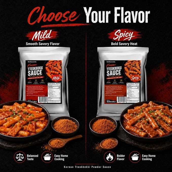 KorGourmetta | Korean Tteokbokki Powder Sauce Mix – Ideal for Spicy Rice Cake Dishes – Easy-to-Prepare, Bold Flavors for Street Food Experience – 300g Pack (10.6 oz, Mild) | 떡볶이 소스