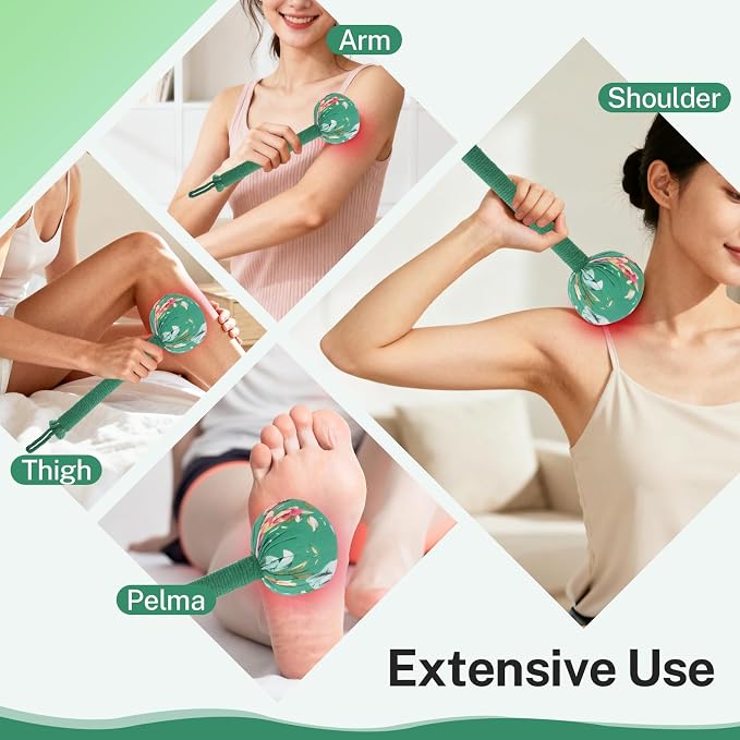 lefeke Manual Massage Hammer, Mugwort Massage Hammer, Handheld Body Percussion Tool for Back Neck Shoulder Leg Muscle Relief 26cm-Green