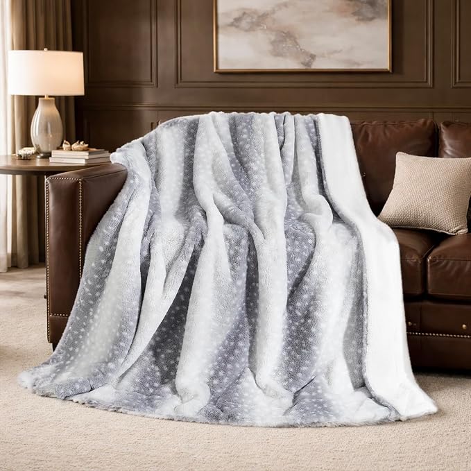 Cozy Bliss Luxury Faux Fur Throw Blanket Animal Print, Non Shedding Double Sided Sherpa Blankets Super Soft Fluffy Thick Warm Throws Home Decor for Christmas Couch Bed Sofa Women (Grey, 50x60 Inches)