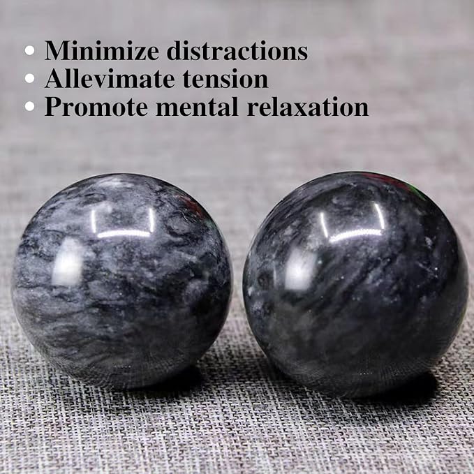 Traditional Chinese Baoding Balls, Marble Health Exercise Stress Relief Balls, Dark Grey, 2-Piece Set (Dark Grey, Medium-1.57")