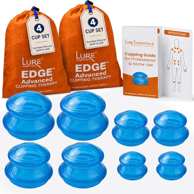 Silicone Cupping Therapy Set Professional Massage Cupping Cups for Cupping Therapy - 8 Cup Kit for Massage, Myofascial Release, Cellulite Reduction - Pack of 2 (Lure Blue)