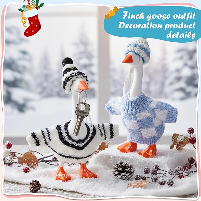 4 Set 7 Inch Mini Desk Goose Knitted Outfits Magnetic Goose Key Holder Multiple Colors Clothes for Magnetic Duck Statue Desk Key Holder Decor(Classic)