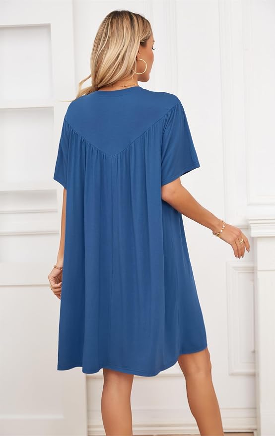 VintageClothing Nightgowns for Women Soft House Dresses Sleepshirts Short Sleeve Sleepwear Night Dress Moo Moo Nightgown