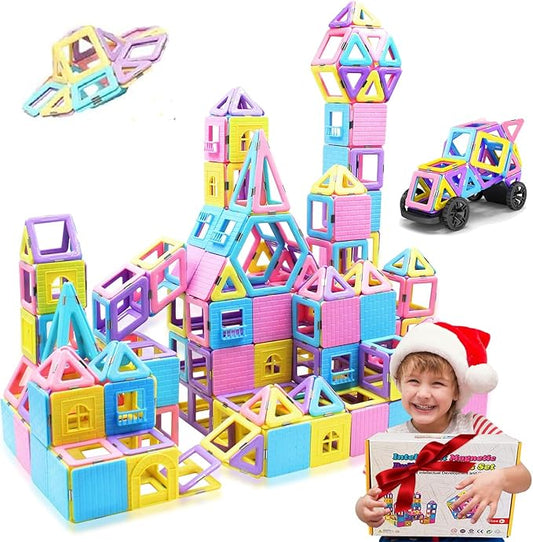 124PCS Magnetic Blocks Toys for 3 4 5 6 7+ Year Old Boys Girls Macaron Castle Magnetic Tiles Building Blocks Set for Toddlers STEM Creativity/Educational Toys for Kids Age 3-6 Christmas Birthday Gifts