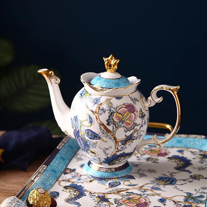 ACMLIFE Porcelain Tea Sets with 24K Gold, Vintage British English Afternoon Tea Sets for 6, Luxury Tea Sets for Women Party for Gifts Tea Sets for Adults Bone China