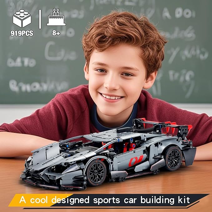 Sports Car Building Set for Adults - 1:14 MOC Toy Car Building Block, Racing Car Model Kit Gifts for Boyfriends,Boys and Teens Age 8-14 (Black)