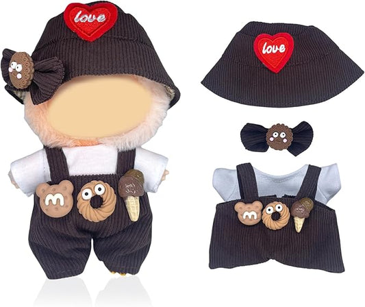 [3 in 1] 17cm Doll Clothes(NO Doll), Cute Dolls Outfit Accessories with Brown Overalls Ice Cream Small Kawaii Clothes Set for Dolls (Style 5)