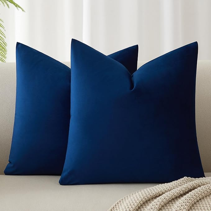 JUSPURBET 16x16 Decorative Velvet Throw Pillow Covers Set of 2,Navy Blue | Modern Soft Cushion Covers Cases with Hidden Zipper for Couch Sofa Bed Living Room Bedroom Home Decor