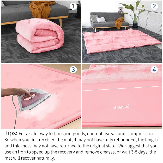 Baby Play Mat for Floor,1.3" Thick Memory Foam Tummy Time Mat for Toddlers,Infants,Kids,Water-Repellent Soft Nursery Rug,Extra Large Non Slip for Crawling&Yoga,Tatami Style for Living Room(Pink)