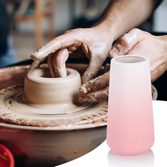 Gradient Pink Ceramic Vase, GUKJOB Small Cute Flower Vase for Pampas Grass, Home, Living Room, Dining Table, Farmhouse, Office Decor, Bedroom, Table, and Kitchen Shelf (Gradient Pink)