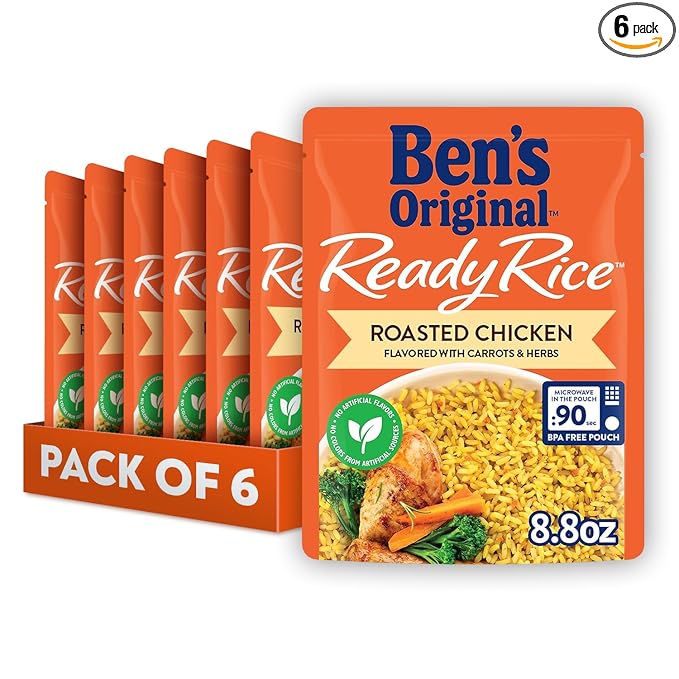 BEN'S ORIGINAL Ready Rice Roasted Chicken Flavored Rice, Easy Dinner Side, 8.8 OZ Pouch (Pack of 6)