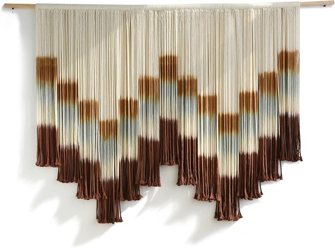 Macrame Wall Hanging Large Tie-Dye Geometric Fiber Wall Art Decor 57"W*35"L | Geometric Wall Hanging, Large Macrame Art, Handwoven Fiber Tapestry, Boho Decor, for Living Room Bedroom
