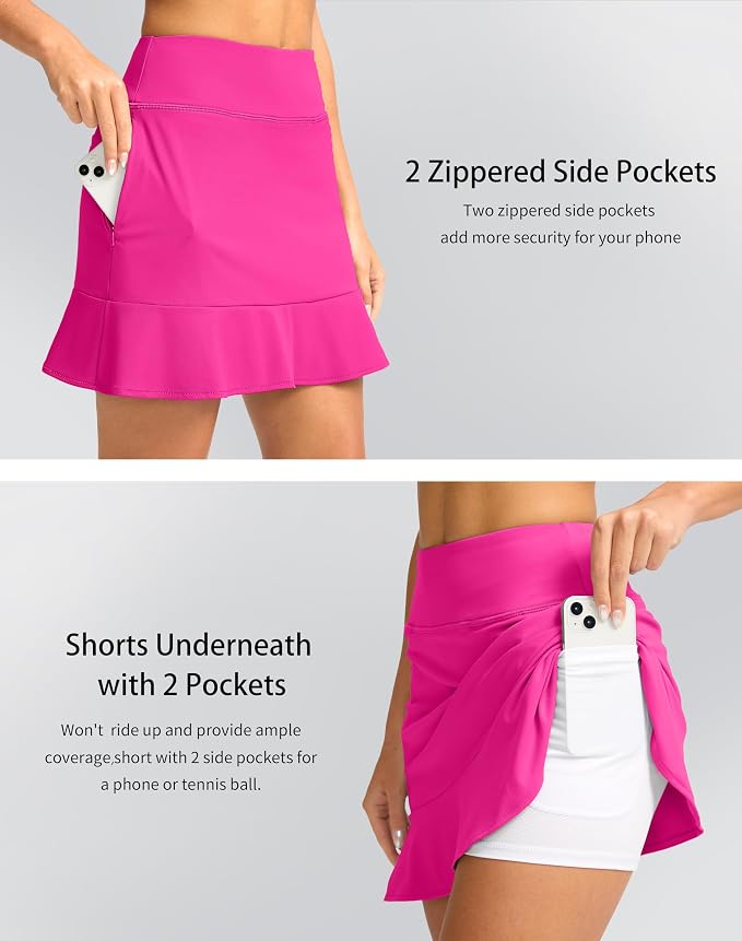 16" Golf Skorts for Women with 5 Pockets | Athletic, Tennis Skirt, High Waisted, Pickleball, Travel, Casual, Lightweight, Ruffle Summer Skirt, with Shorts