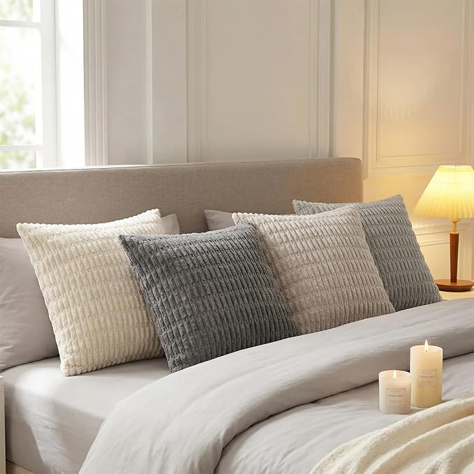 Fancy Homi 4 Packs Decorative Throw Pillow Covers for Living Room Couch Bed, Modern Farmhouse Boho Home Décor Accent Cushion Case, 18" x 18", Grey Series