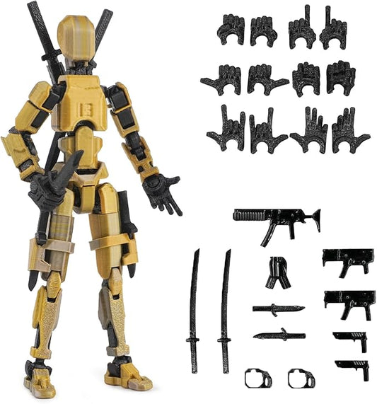 T13 Action Figure,Pre-Assembly 3D Printed 5.54'' Multi-Jointed Titan13, Articulated Dummy 13 Desktop Decoration,12 in 1 Accessories, Best Birthday Festival Gift (goldsilver)