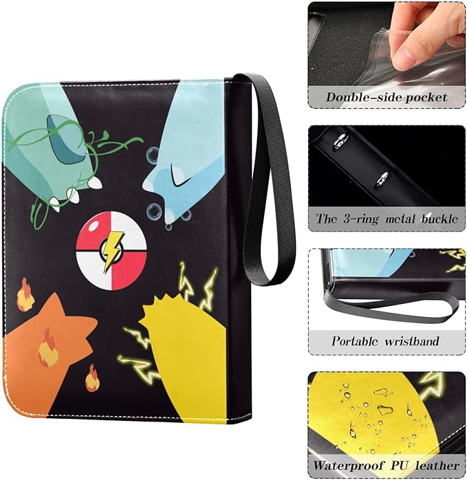 Card Binder, 4 Pocket Trading Card Holder with 50 Removable Sleeves, Zipper Card Binder Fits 400 Cards, Collection Card Storage Case Album Book Gifts