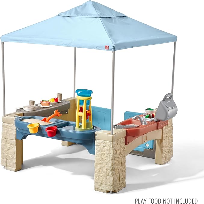 Step2 All Around Playtime Patio with Canopy Playset – Shaded Outdoor Playhouse for Kids with Realistic, Interactive Features, Room for Multiple Toddlers to Play – Dimensions: 60" H x 47.5" W x 47.5" D