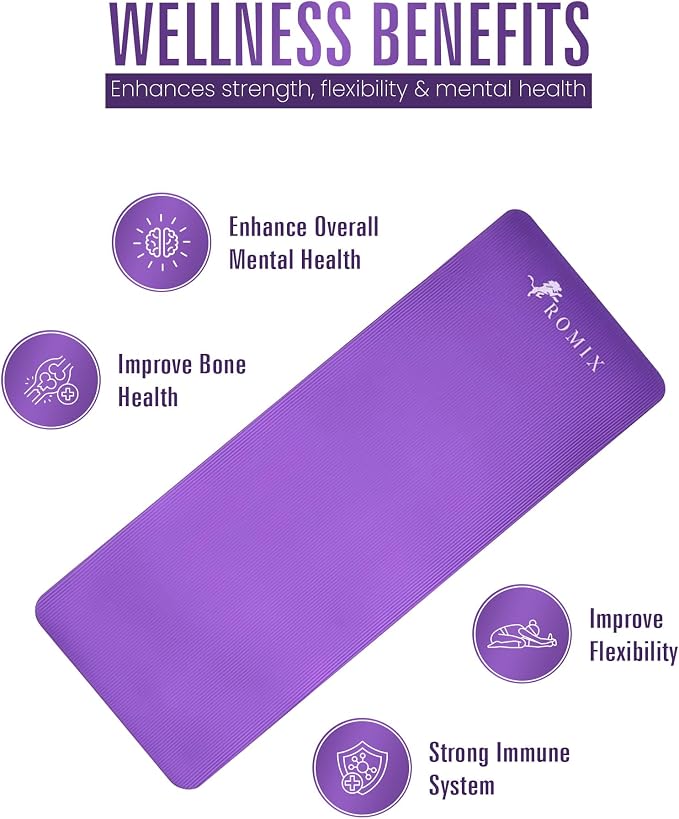 ROMIX Yoga Mat Thick 2/5 Inch (10mm), 72"L x 24"W Non-Slip Workout Mat, Large Yoga Mats for Women Men With Carry Bag and Strap, Exercise Mats for Home Workout Meditation Training Equipment