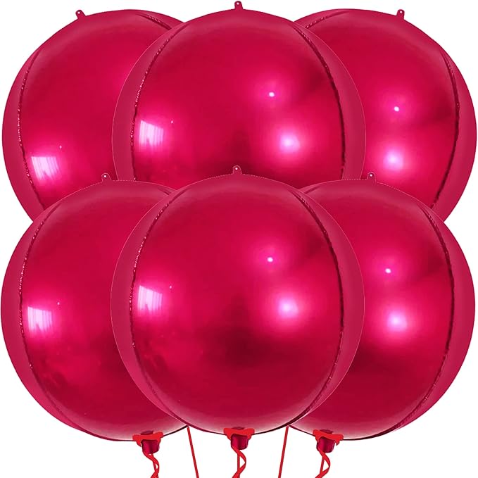 KatchOn, Large Pink Round Foil Balloons Set - 22 Inch, Pack of 6 | Metallic Hot Pink Balloon for pink Theme Birthday Decorations | Metallic Balloons | Mylar Balloon for Wedding Decoration