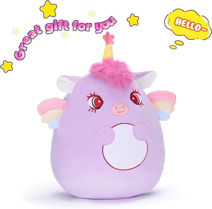 Original 14-Inch Unicorn Pillow Plush Stuffed Animal Toy,Big Size Soft Cute Fat Cuddle Huggable Adorable Plushy Toys,Gift for Kids
