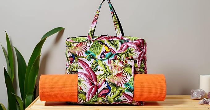 INDIAN CRAFT CASTLE Tote Bag with Yoga Mat Carrier Pocket Carryall Shoulder Bag for Office, Workout, Pilates, Travel, Beach and Gym